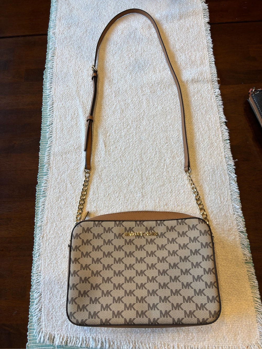 Michael Kors Beige/Brown Signature MK Crossbody Bag